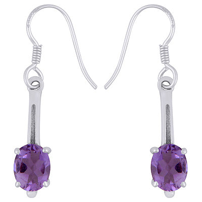 Beautiful Handcrafted Elongated Gemstone Amethyst Oval Shape 925 Sterling Solid Silver Dangle Earrings - R3500941-51
