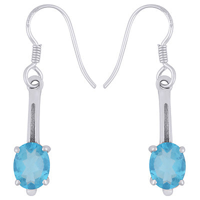 Beautiful Handcrafted Elongated Gemstone Blue Topaz Oval Shape 925 Sterling Solid Silver Dangle Earrings - R3500941-57