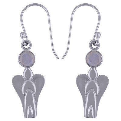 Angel Charm Rainbow Moonstone Round Shape 925 Sterling Solid Silver Dangle Earrings - R3500956-7