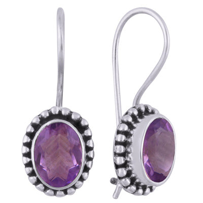 Classic Rawa Work Around Amethyst Oval Shape 925 Sterling Solid Silver Earrings - R3501000-1