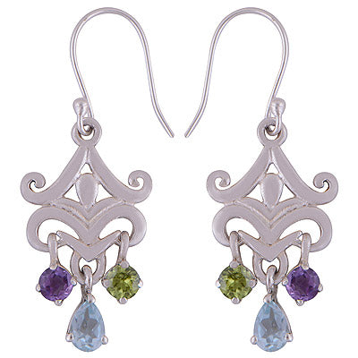 925 Sterling Silver Peridot,Blue Topaz,Amethyst Earrings - R3501009-36