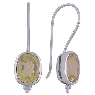 Alluring Minimal Rawa Work Around Lemon Topaz Rectangle Shape 925 Sterling Solid Silver Dangle Earrings - R3501010-12