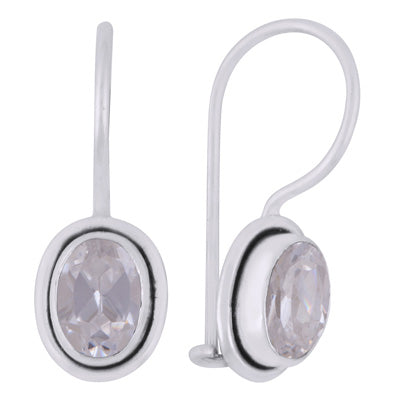 Plain Wire Around White Cubic Zirconia Oval Shape 925 Sterling Solid Silver Earrings - R3501014-111