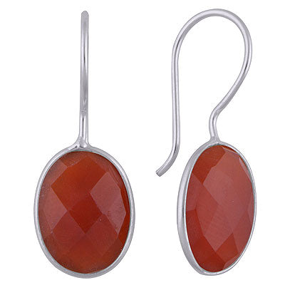 Beautiful Gemstones Bezel Carnelian Oval Shape 925 Sterling Solid Silver Dangle Earrings - R3501019-11