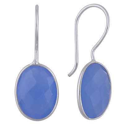 Beautiful Gemstones Bezel Blue Chalcedony Oval Shape 925 Sterling Solid Silver Dangle Earrings - R3501019-13
