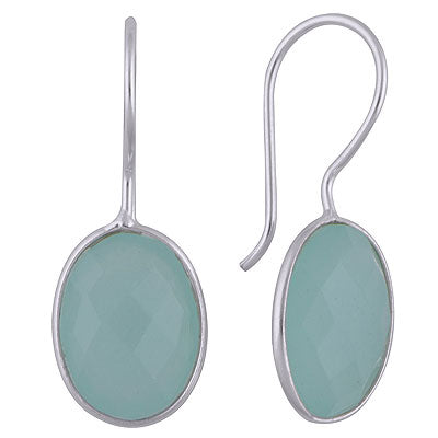 Beautiful Gemstones Bezel Aqua Chalcedony Oval Shape 925 Sterling Solid Silver Dangle Earrings - R3501019-14