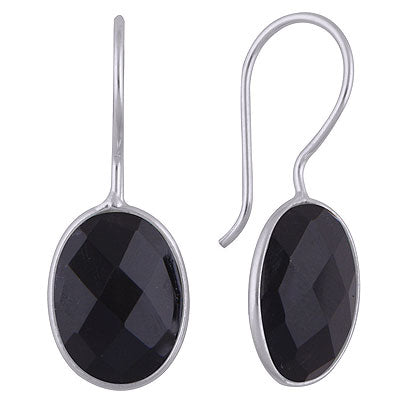 Beautiful Gemstones Bezel Black Onyx Oval Shape 925 Sterling Solid Silver Dangle Earrings - R3501019-15