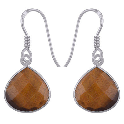 Gorgeous Stone Tiger's Eye Trillion Shape 925 Sterling Solid Silver Dangle Earrings - R3501071-34