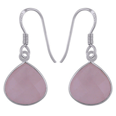 Gorgeous Stone Rose Quartz Trillion Shape 925 Sterling Solid Silver Dangle Earrings - R3501071-35