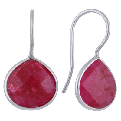 Alluring Gemstone Red Corundum Drop Shape 925 Sterling Solid Silver Dangle Earrings - R3501073-13