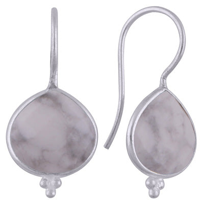 Beautiful with Minimal Rawa Work Around Howlite Drop Shape 925 Sterling Solid Silver Dangle Earrings - R3501074-26