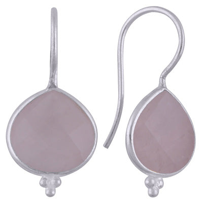 Beautiful with Minimal Rawa Work Around Rose Quartz Drop Shape 925 Sterling Solid Silver Dangle Earrings - R3501074-27