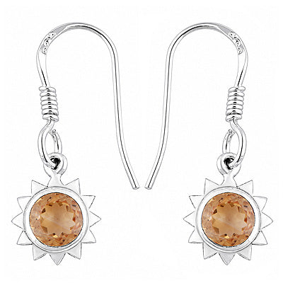 Alluring Sun Shaped Gemstones Around Citrine Round Shape 925 Sterling Solid Silver Dangle Earrings - R3501095-11