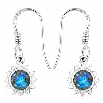Alluring Sun Shaped Gemstones Around Labradorite Round Shape 925 Sterling Solid Silver Dangle Earrings - R3501095-18