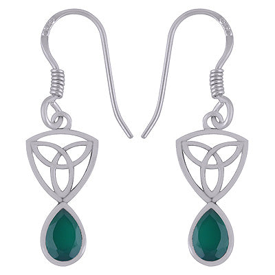 Alluring Handcrafted Pattern on Green Onyx Pear Shape 925 Sterling Solid Silver Earrings - R3501104-39