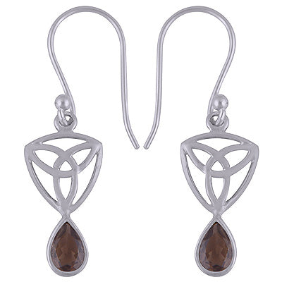 Alluring Handcrafted Pattern on Smoky Topaz Pear Shape 925 Sterling Solid Silver Dangle Earrings - R3501104-4