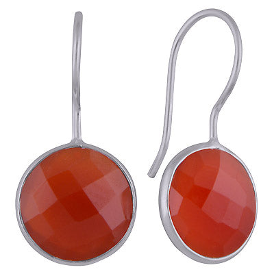 Beautiful Gemstone Bezel Carnelian Round Shape 925 Sterling Solid Silver Dangle Earrings - R3501116-10