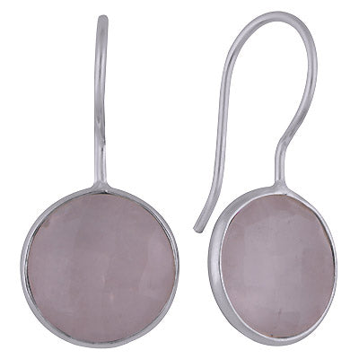 Beautiful Gemstone Bezel Rose Quartz Round Shape 925 Sterling Solid Silver Dangle Earrings - R3501116-18
