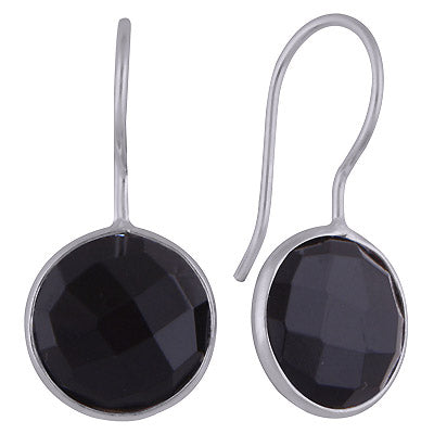 Beautiful Gemstone Bezel Black Onyx Round Shape 925 Sterling Solid Silver Dangle Earrings - R3501116-19