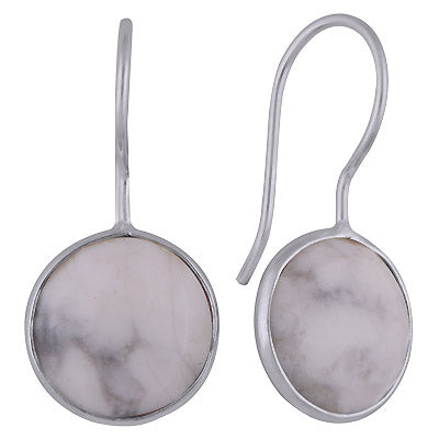 Beautiful Gemstone Bezel Howlite Round Shape 925 Sterling Solid Silver Dangle Earrings - R3501116-6
