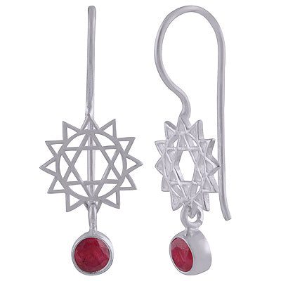925 Sterling Silver Red Corundum Earrings - R3501128-6