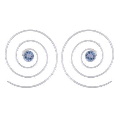 Gorgeous Swirl w/ Gemstone Blue Topaz Round Shape 925 Sterling Solid Silver Hoop Earrings - R3501132-21