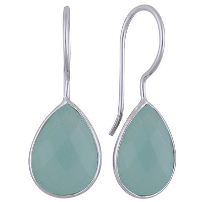 Gorgeous Gemstone Bezel Aqua Chalcedony Pear Shape 925 Sterling Solid Silver Dangle Earrings - R3501134-13
