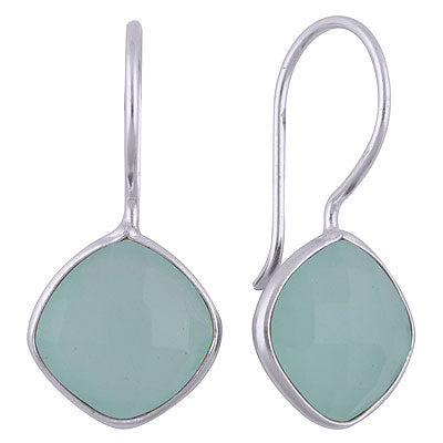 Beautiful Bezel Gemstone Aqua Chalcedony Cushion Shape 925 Sterling Solid Silver Hanging Earrings - R3501137-13