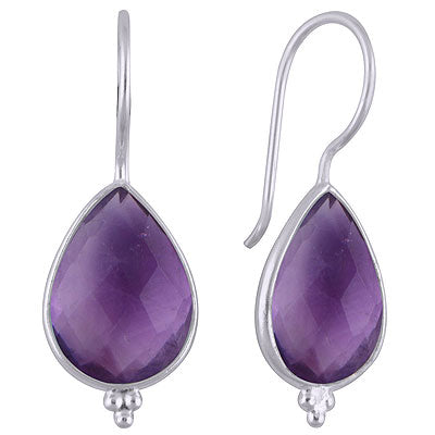 Gorgeous Rawa Work at Bottom Bezel Amethyst Pear Shape 925 Sterling Solid Silver Dangle Earrings - R3501140-1