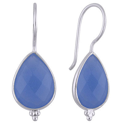 Gorgeous Rawa Work at Bottom Bezel Blue Chalcedony Pear Shape 925 Sterling Solid Silver Dangle Earrings - R3501140-10