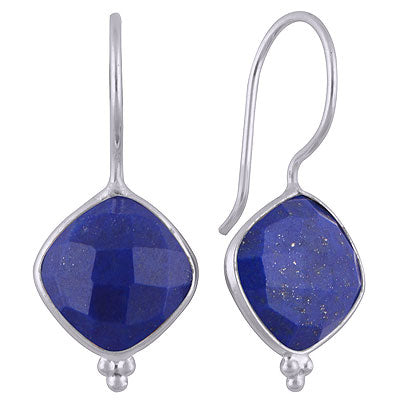 Minimal Rawa Work At Bottom Bezel Lapis Cushion Shape 925 Sterling Solid Silver Hanging Earrings - R3501141-7