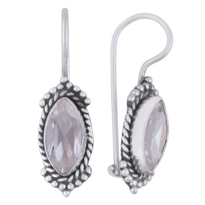 Gorgeous Rawa & Wire Work Around White Cubic Zirconia Marquise Shape 925 Sterling Solid Silver Earrings - R3501151-10