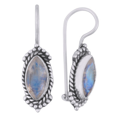 Gorgeous Rawa & Wire Work Around Rainbow Moonstone Marquise Shape 925 Sterling Solid Silver Earrings - R3501151-5