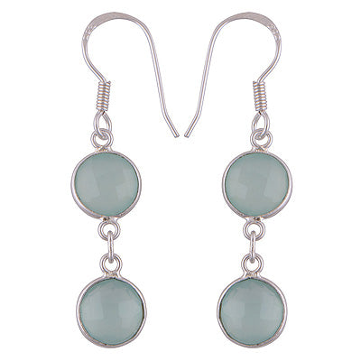 Gorgeous Two Stone Danglings Aqua Chalcedony Round Shape 925 Sterling Solid Silver Earrings - R3501166-1