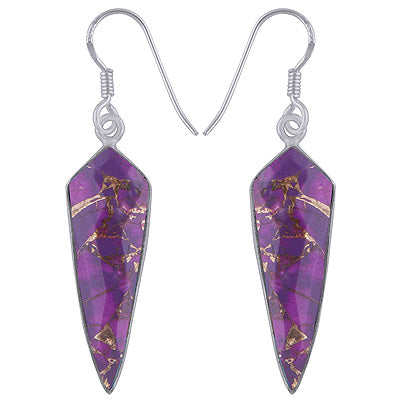 Beautiful Gemstone Purple Copper Turquoise Elongated Rhombus Shape 925 Sterling Solid Silver Dangle Earrings - R3501172-8