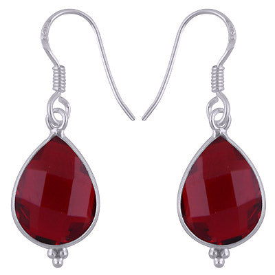 Minimal Rawa Work At Bottom Bezel Red Crystal Pear Shape 925 Sterling Solid Silver Dangle Earrings - R3501179-19