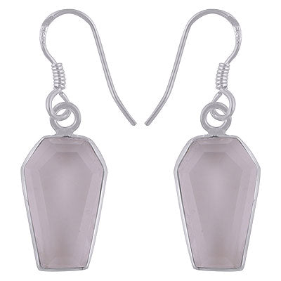Alluring Handcrafted Using Gemstone Bezel Crystal Coffin Shape 925 Sterling Solid Silver Dangle Earrings - R3501180-10