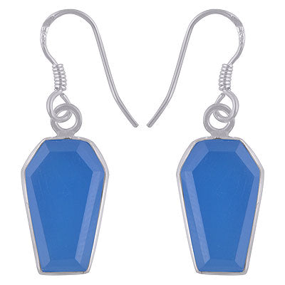 Alluring Handcrafted Using Gemstone Bezel Blue Chalcedony Coffin Shape 925 Sterling Solid Silver Dangle Earrings - R3501180-6