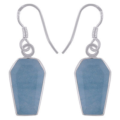 Alluring Handcrafted Using Gemstone Bezel Blue Aventurine Coffin Shape 925 Sterling Solid Silver Dangle Earrings - R3501180-9