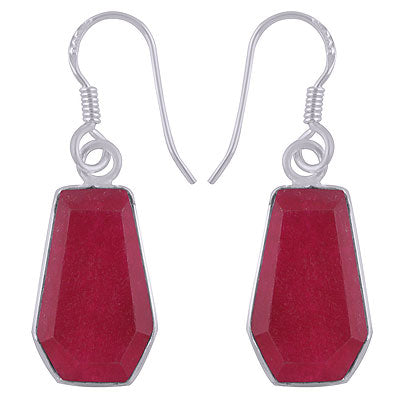 Gorgeous Handcrafted Using Gemstone Bezel Red Corundum Coffin Shape 925 Sterling Solid Silver Dangle Earrings - R3501181-21