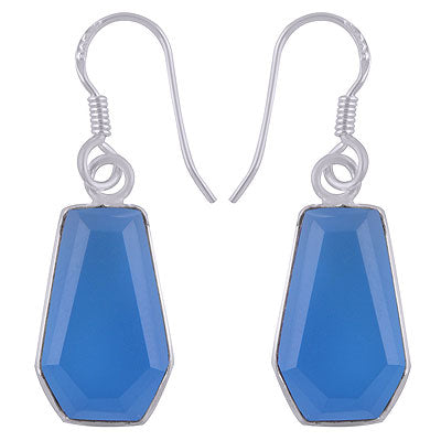 Gorgeous Handcrafted Using Gemstone Bezel Blue Chalcedony Coffin Shape 925 Sterling Solid Silver Dangle Earrings - R3501181-8
