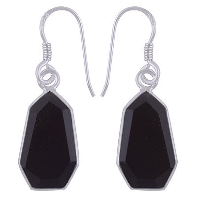 Alluring Heptagon Shaped Gemstone Bezel Black Onyx Hexagon Shape 925 Sterling Solid Silver Dangle Earrings - R3501182-15