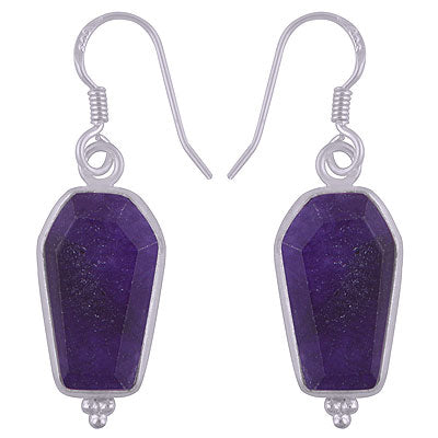 Beautifully Handcrafted Bezel Rawa Work at bottom Amethyst Coffin Shape 925 Sterling Solid Silver Dangle Earrings - R3501183-1