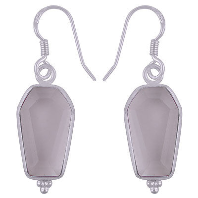 Beautifully Handcrafted Bezel Rawa Work at bottom Crystal Coffin Shape 925 Sterling Solid Silver Dangle Earrings - R3501183-10