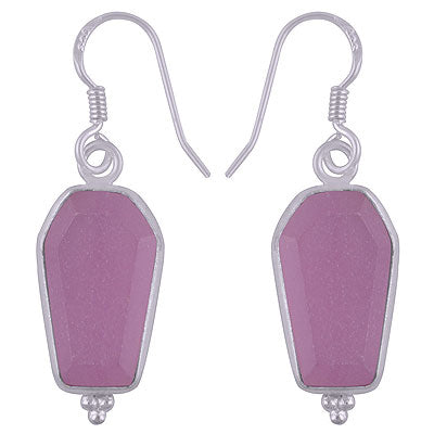 Beautifully Handcrafted Bezel Rawa Work at bottom Rose Quartz Coffin Shape 925 Sterling Solid Silver Dangle Earrings - R3501183-12