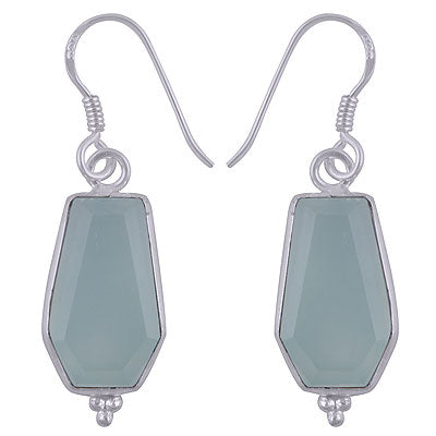 Stunning Handcrafted Bezel Rawa Work at bottom Aqua Chalcedony Coffin Shape 925 Sterling Solid Silver Dangle Earrings - R3501184-10
