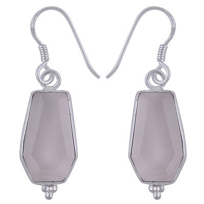 Stunning Handcrafted Bezel Rawa Work at bottom Crystal Coffin Shape 925 Sterling Solid Silver Dangle Earrings - R3501184-13