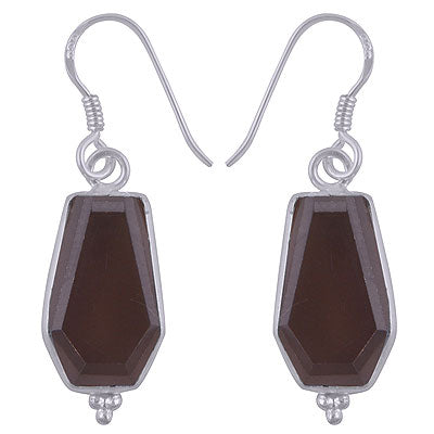 Stunning Handcrafted Bezel Rawa Work at bottom Smoky Topaz Coffin Shape 925 Sterling Solid Silver Dangle Earrings - R3501184-6