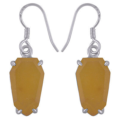 Beautifully Shaped Gemstone Yellow Jade Hexagon Shape 925 Sterling Solid Silver Earrings - R3501186-9