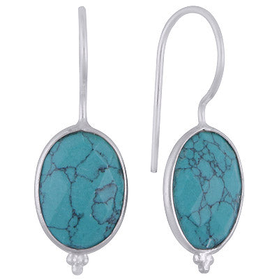 Alluring Rawa Work At Bottom Bezel Turquoise Oval Shape 925 Sterling Solid Silver Dangle Earrings - R3501187-7